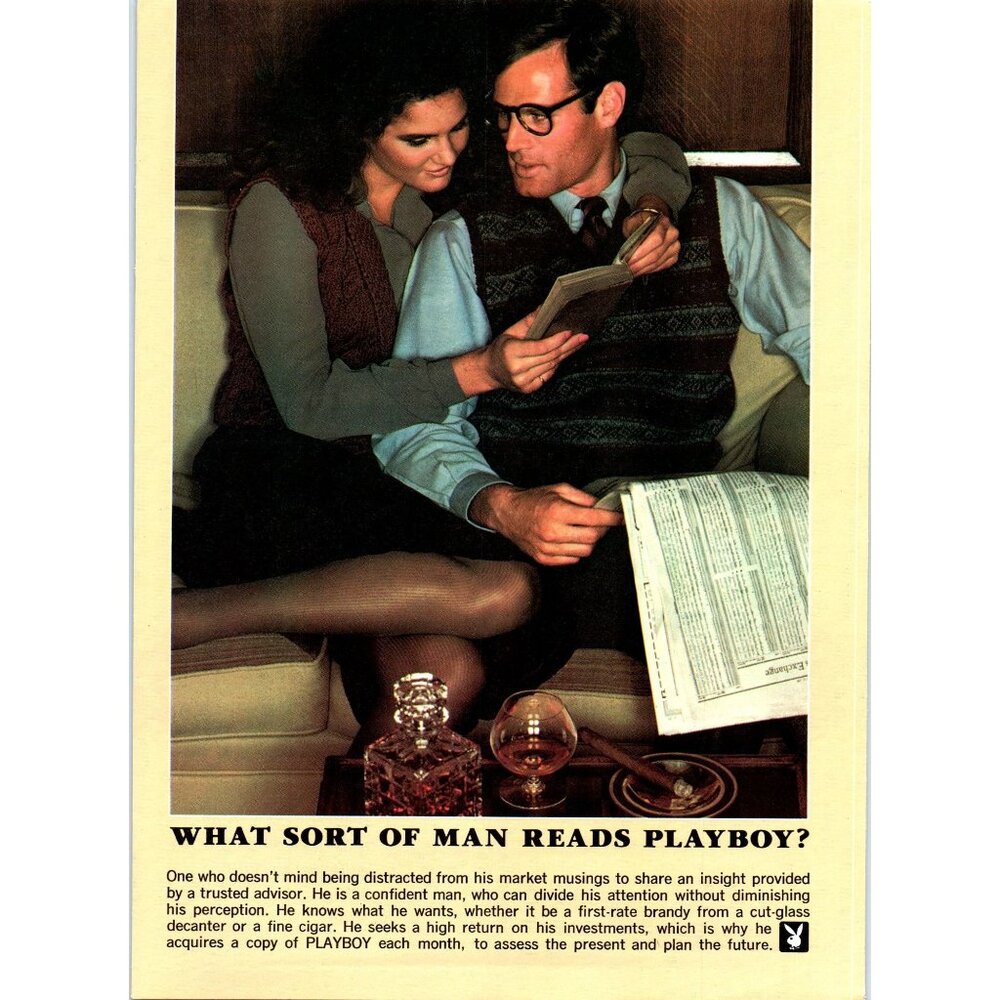 1981 What Sort of Man Reads Playboy Vintage Print Ad Stock Tables Cigar Wall Art